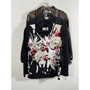Chicos Lot of 3 Tops Size 0 Floral Knit Eyelet Jacket Metallic Leaf Jacket